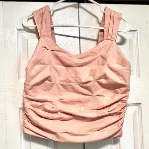 Express Pink Blush Linen Blend Ruched Cropped Tank - Size Large - EUC